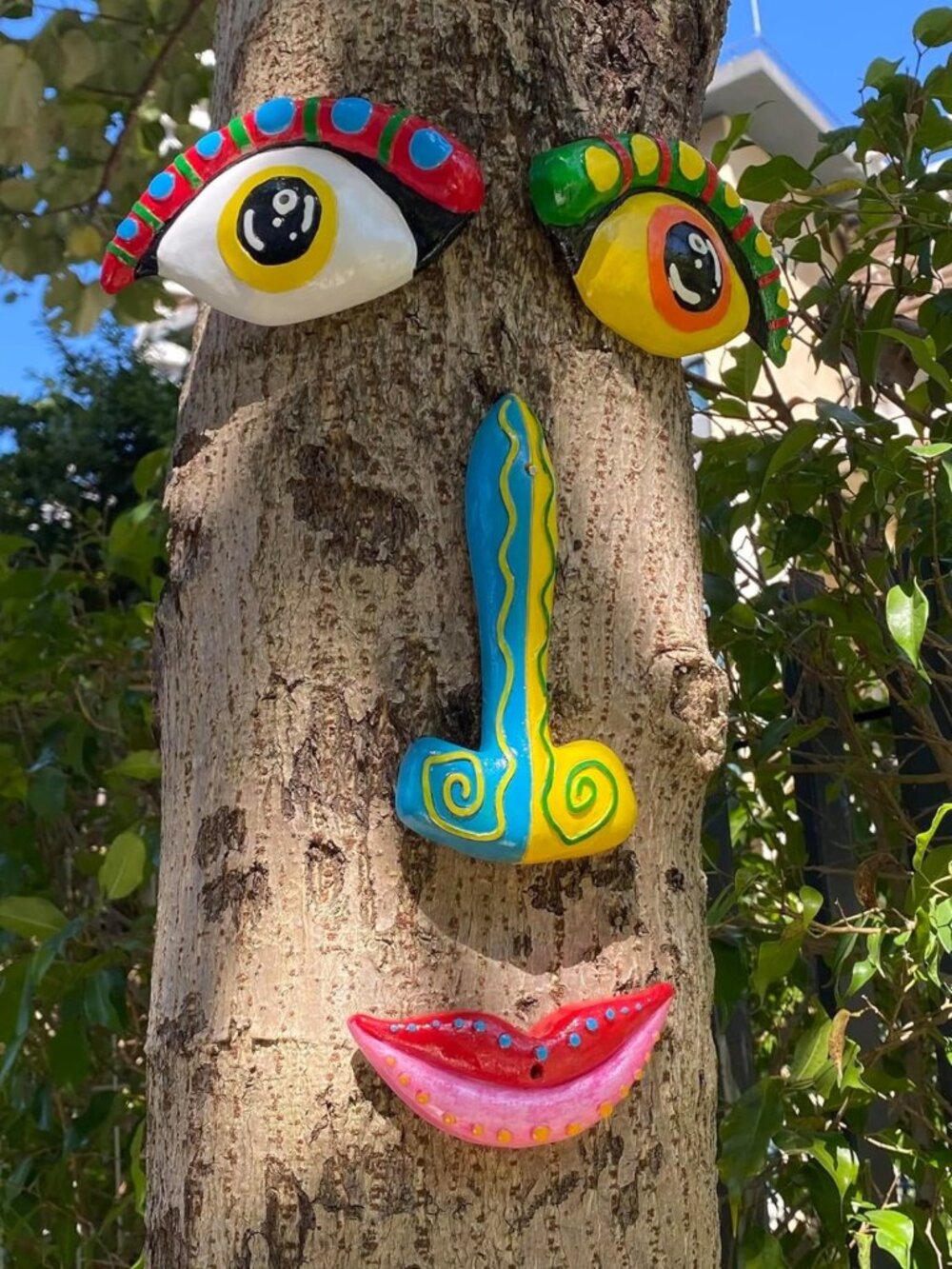 Colorful Funny Tree Face Decor for Garden & Yard - Unique Outdoor Art
